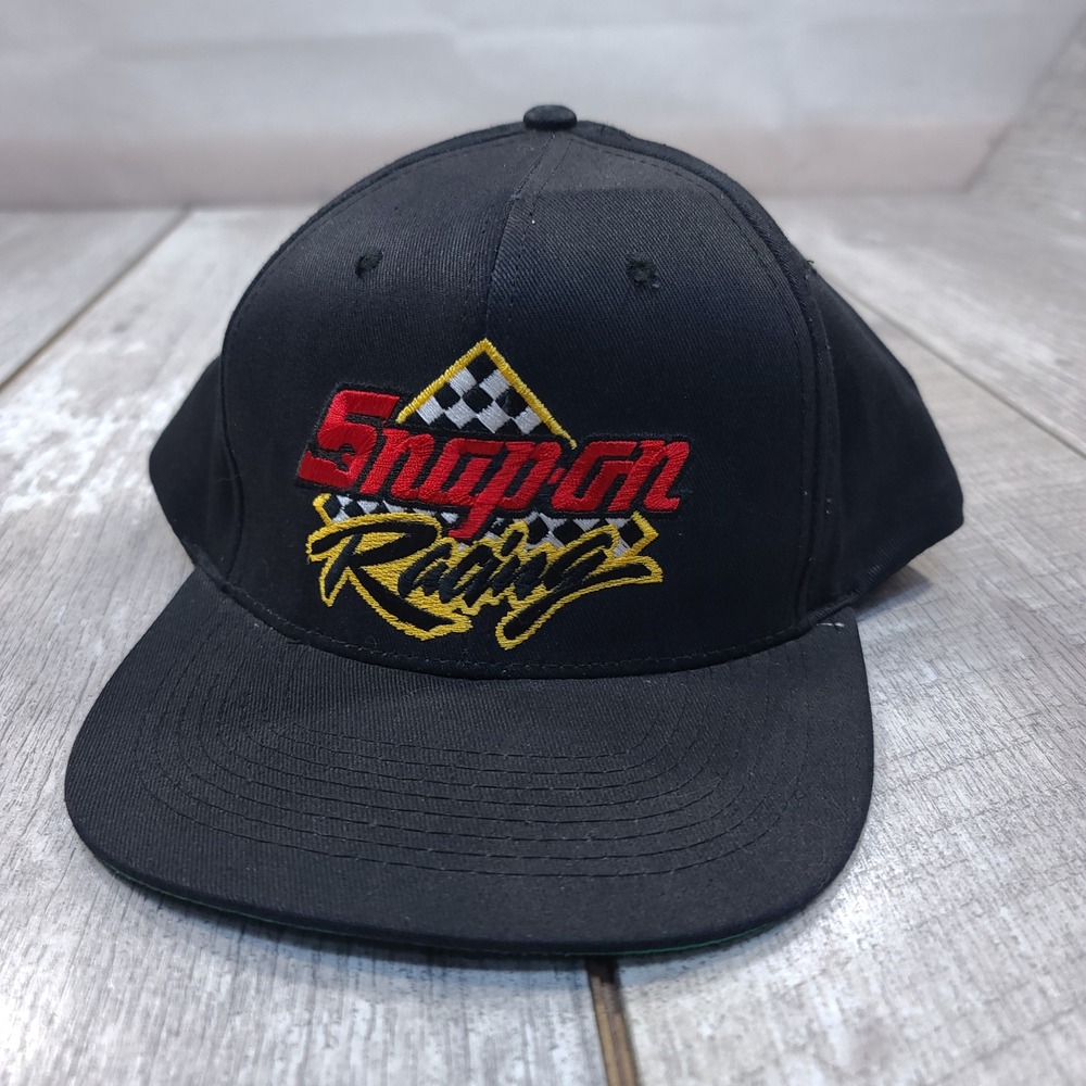 Snap-on Racing Hat Men OS Black Snapback Embroidered Logo Green Underbrim
